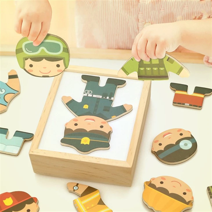 Little Bear Changing Ropa Smart Smart 3D Building Building Bloques Educación temprana Made de madera